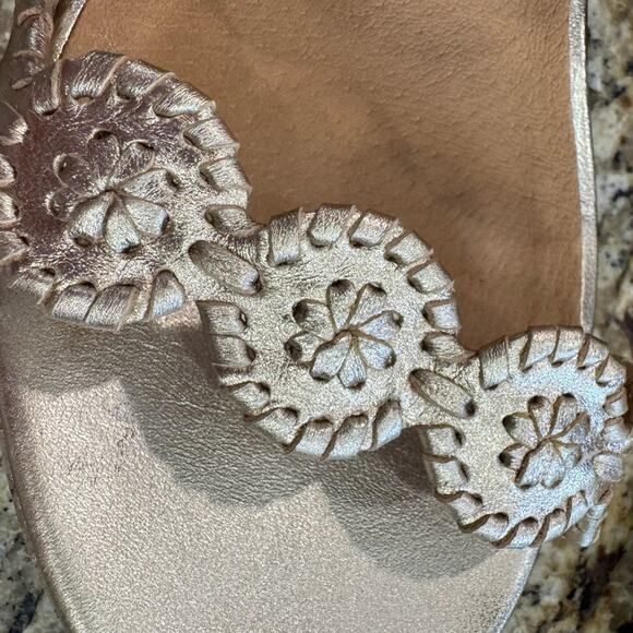 Jack Rogers Lauren Mid Wedge Cork slide Sandals gold leather size 10 - Picture 9 of 11